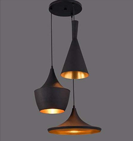 3-light Industrial Black Finish Metal Shade Hanging Pendant Ceiling lamp Fixture Tulip Cone disc (Bulb not Included)