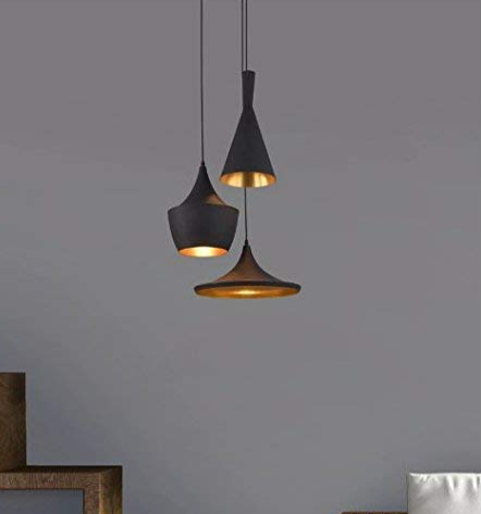 3-light Industrial Black Finish Metal Shade Hanging Pendant Ceiling lamp Fixture Tulip Cone disc (Bulb not Included)