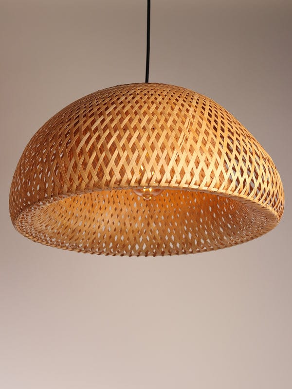 Double-Layer Woven Bamboo Pendant Light Lampshade Open Rattan Hollow Retro Decoration Pendant Lighting Natural Woven Hanging Lamp with Adjustable Cord