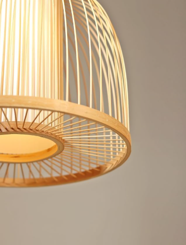 Bamboo Half Moon Chandelier Ceiling Fixture Decor Pastoral Bamboo Pendant Shade Natural Material Bamboo Lantern Woven Light Bamboo Island Hanging Light Canopy Lamps Bamboo Round Lampshade
