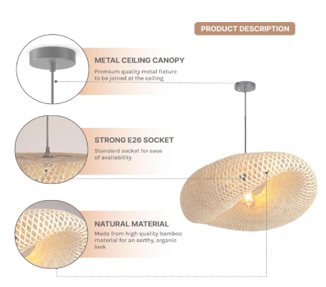 Bamboo Pendant Lights | Boho Lampshade | Cane Lampshade | Rattan Lamp Shade | Wicker Lamps