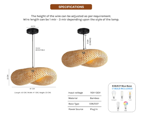 Bamboo Pendant Lights | Boho Lampshade | Cane Lampshade | Rattan Lamp Shade | Wicker Lamps