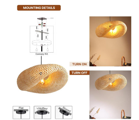 Bamboo Pendant Lights | Boho Lampshade | Cane Lampshade | Rattan Lamp Shade | Wicker Lamps