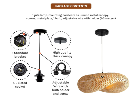 Bamboo Pendant Lights | Boho Lampshade | Cane Lampshade | Rattan Lamp Shade | Wicker Lamps