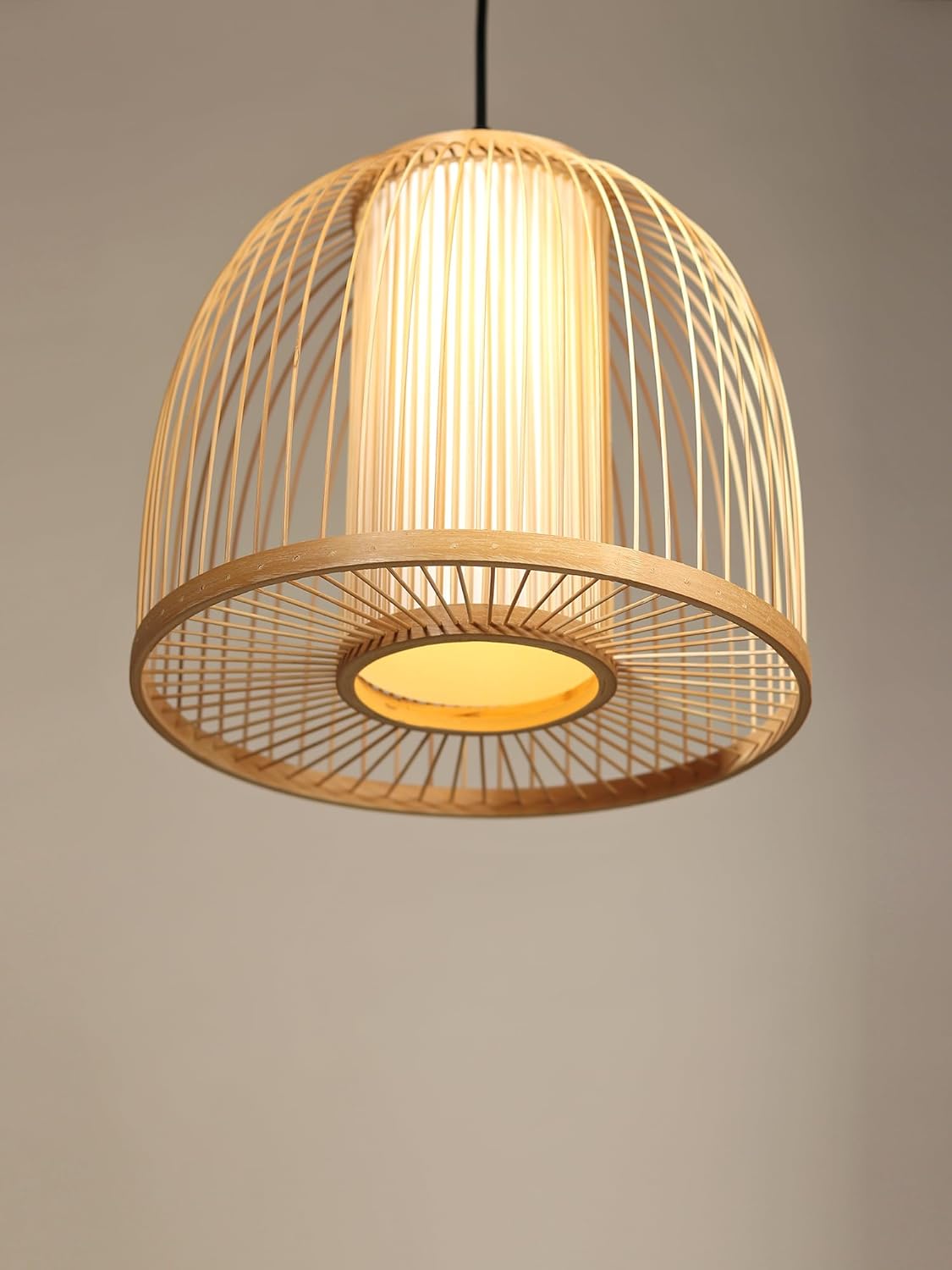 Bamboo Half Moon Chandelier Ceiling Fixture Decor Pastoral Bamboo Pendant Shade Natural Material Bamboo Lantern Woven Light Bamboo Island Hanging Light Canopy Lamps Bamboo Round Lampshade