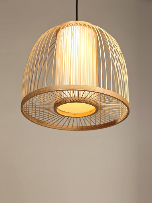 Bamboo Half Moon Chandelier Ceiling Fixture Decor Pastoral Bamboo Pendant Shade Natural Material Bamboo Lantern Woven Light Bamboo Island Hanging Light Canopy Lamps Bamboo Round Lampshade