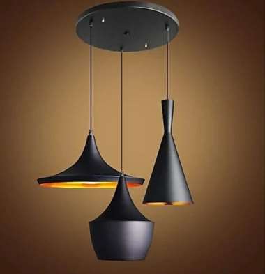 3-light Industrial Black Finish Metal Shade Hanging Pendant Ceiling lamp Fixture Tulip Cone disc (Bulb not Included)